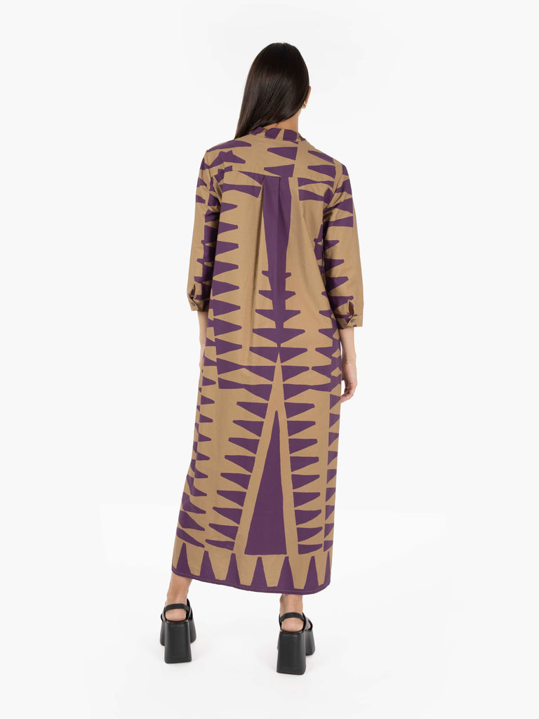 STIMM - Abito lungo fantasia wine / camel