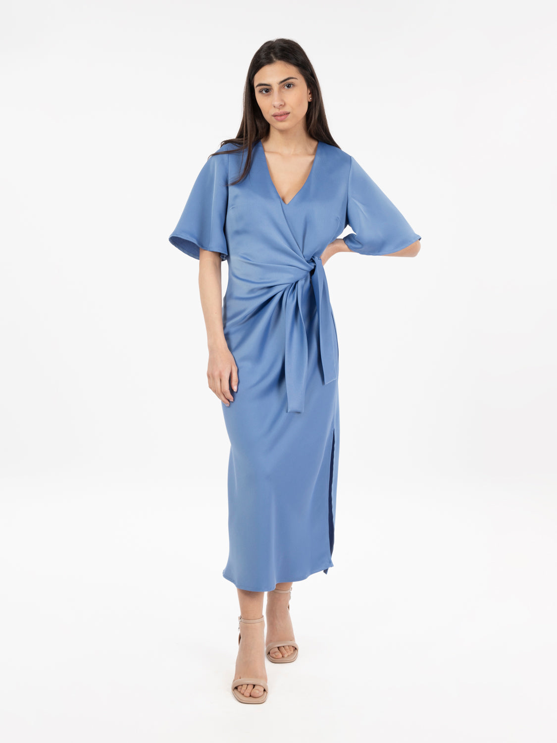 Abito midi in raso azzurro
