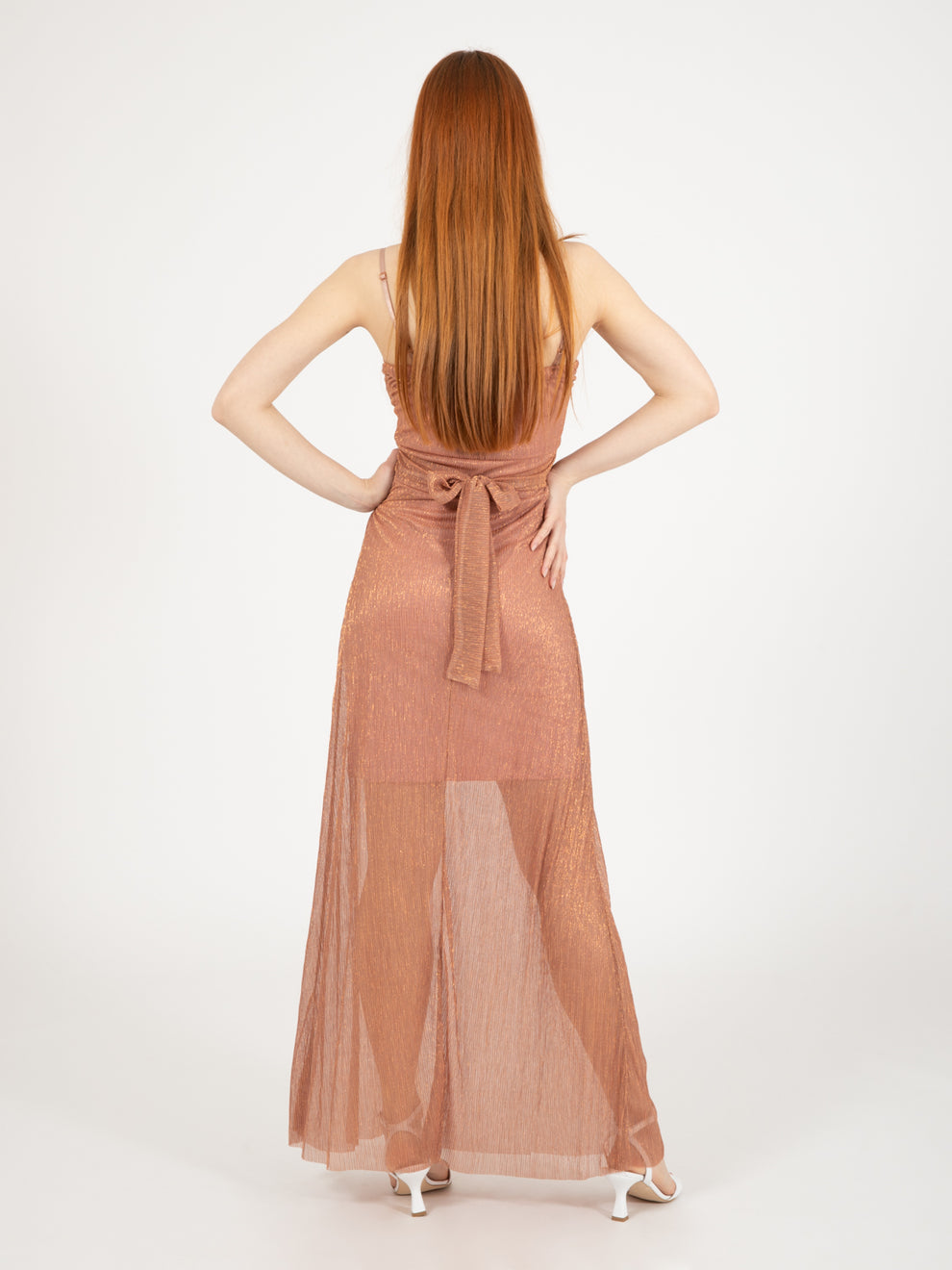 Pink laminated long dress