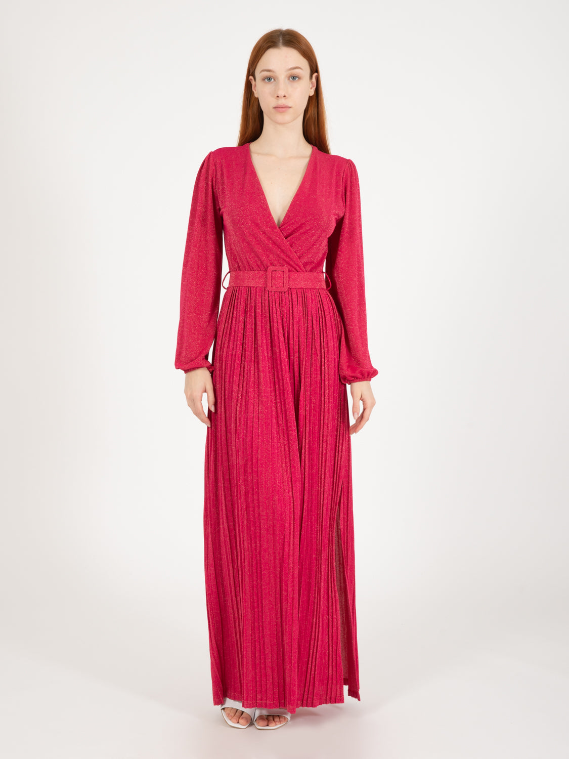 Long pleated fuchsia dress