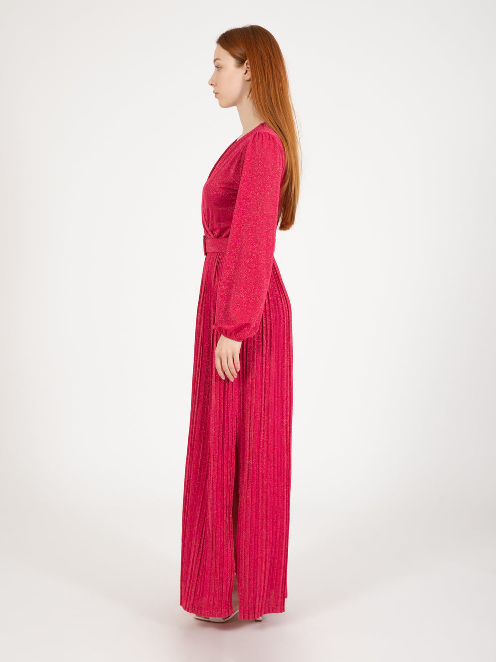 Long pleated fuchsia dress