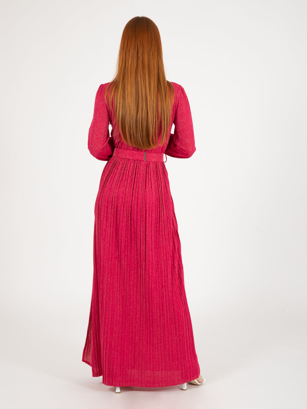 Long pleated fuchsia dress