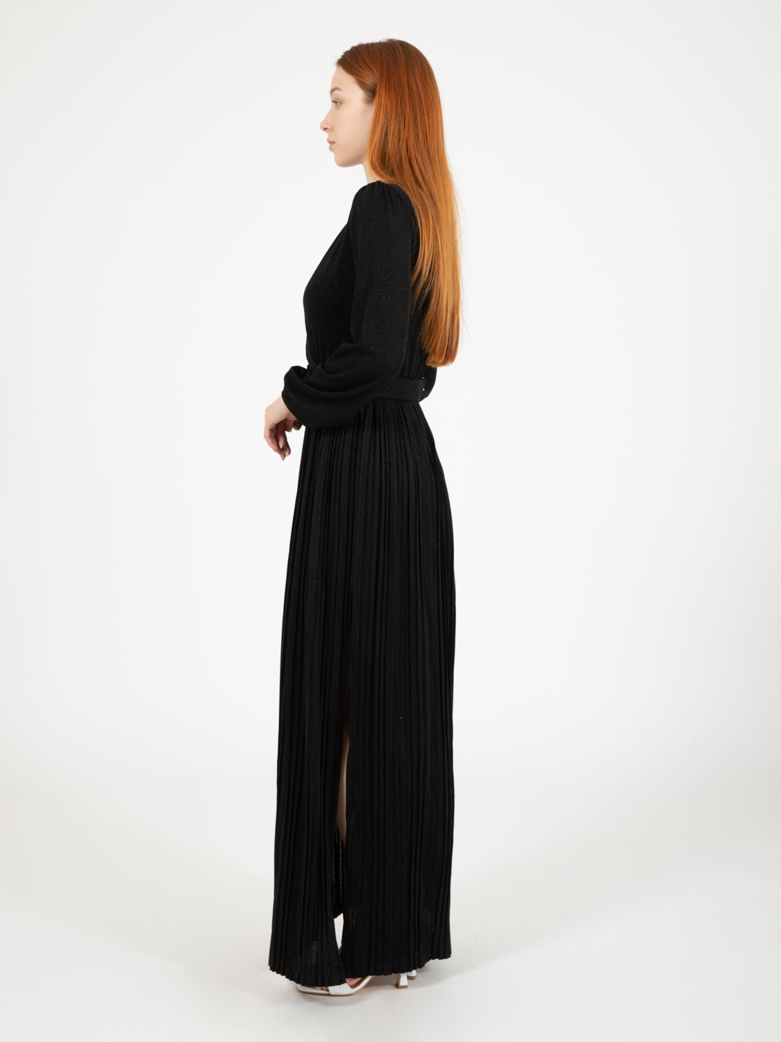 Long black pleated dress