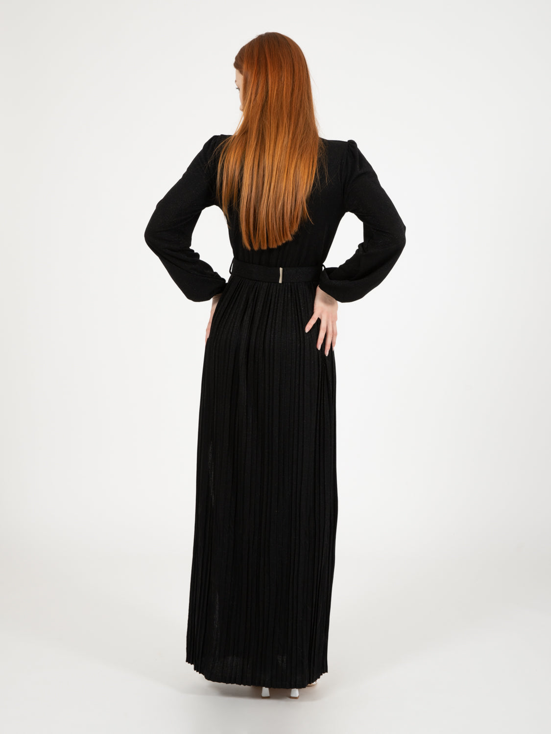Long black pleated dress