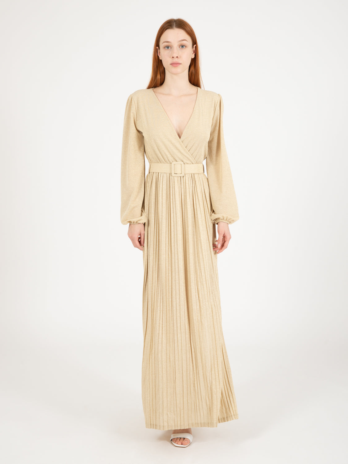 Cream/gold pleated long dress