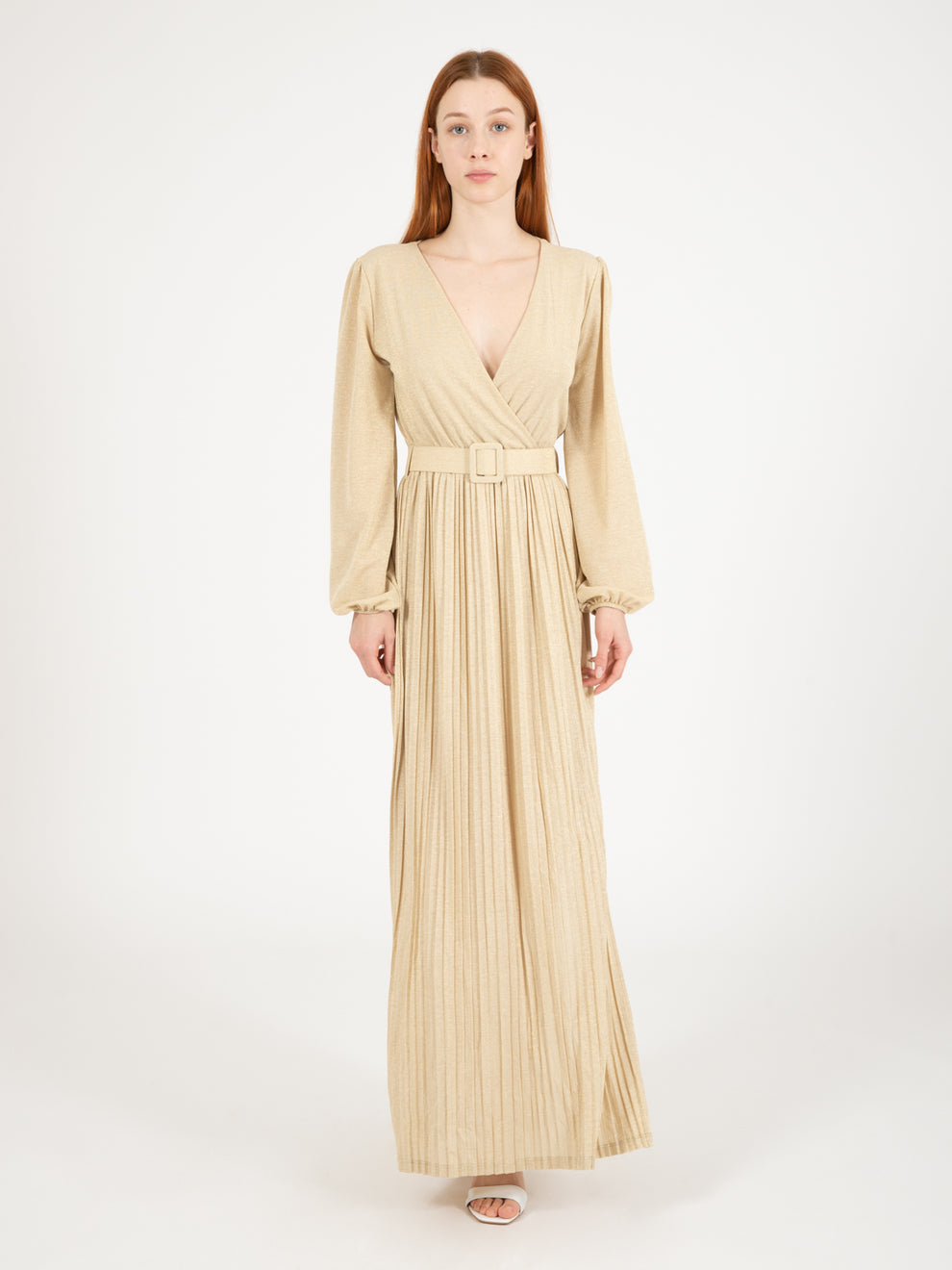 Cream/gold pleated long dress