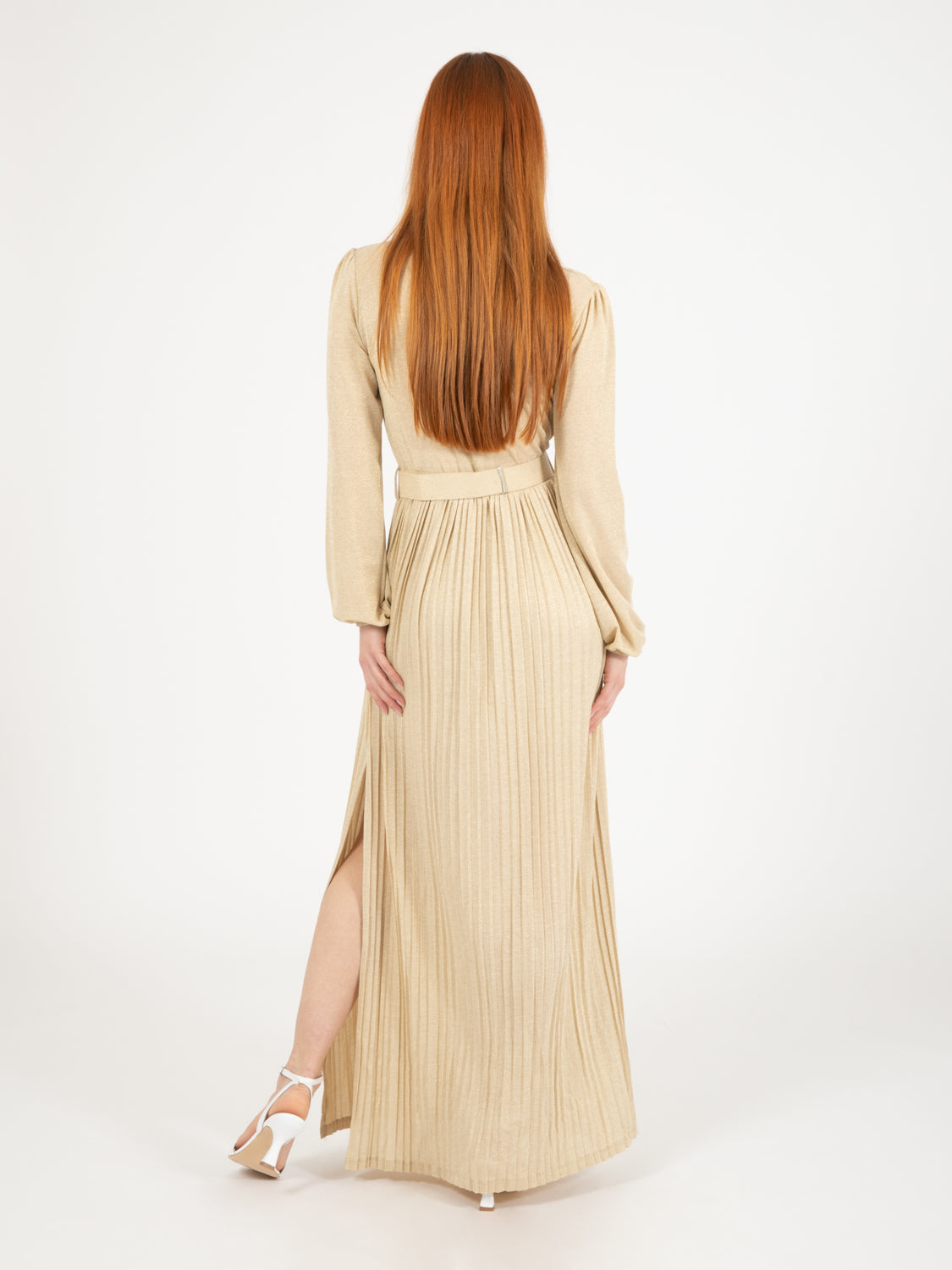 Cream/gold pleated long dress