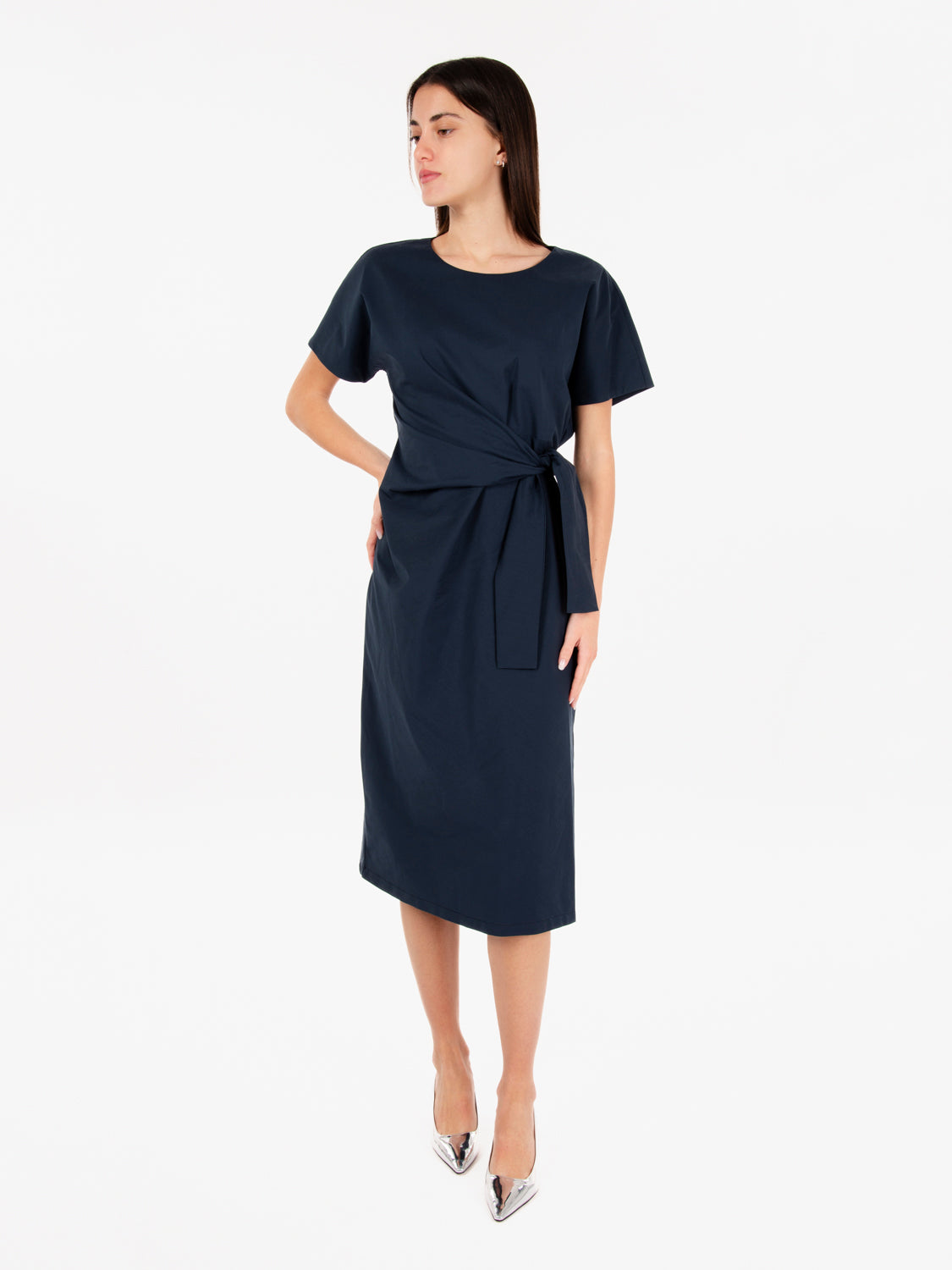 Blue crossover midi dress