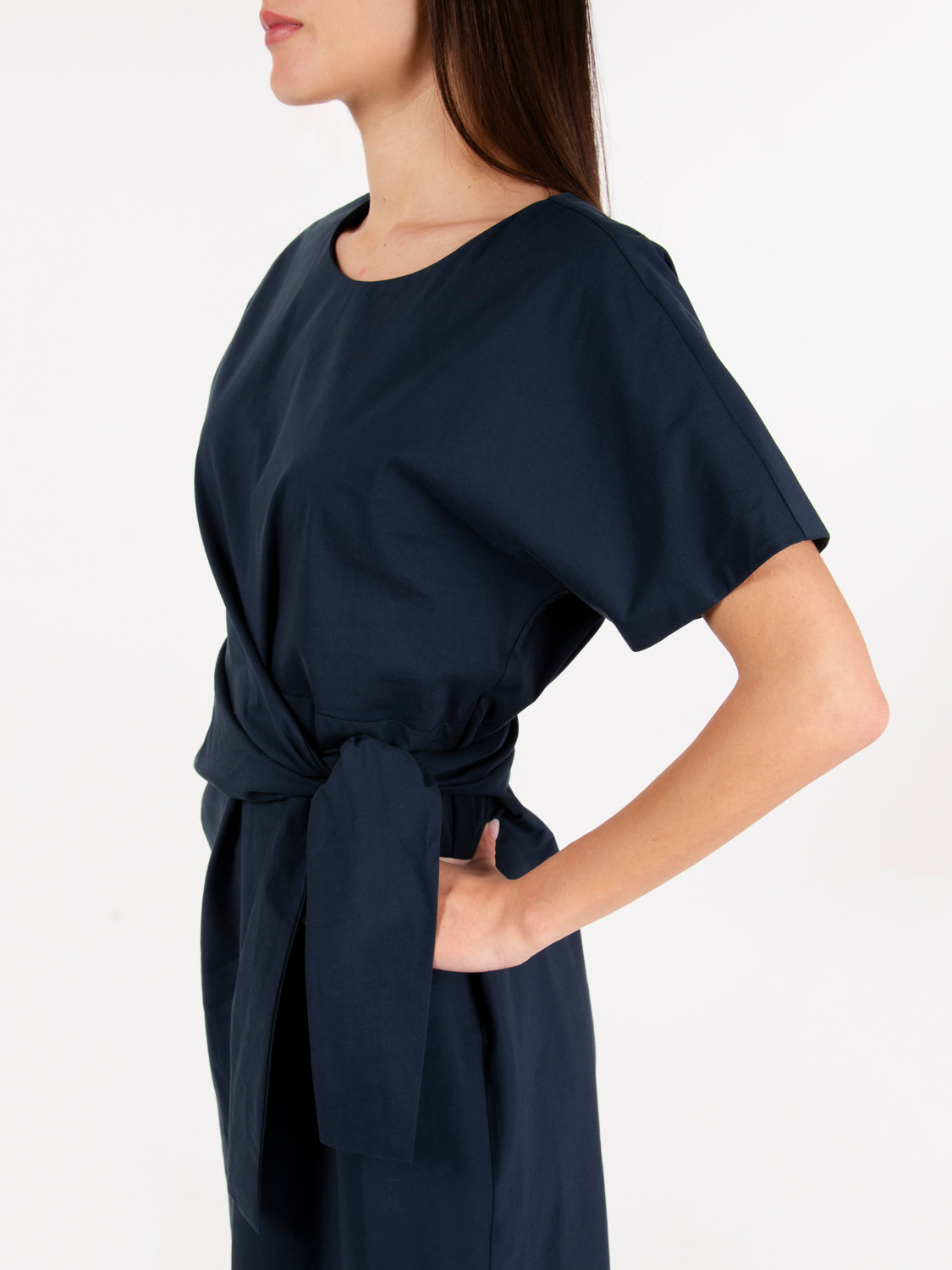 Blue crossover midi dress