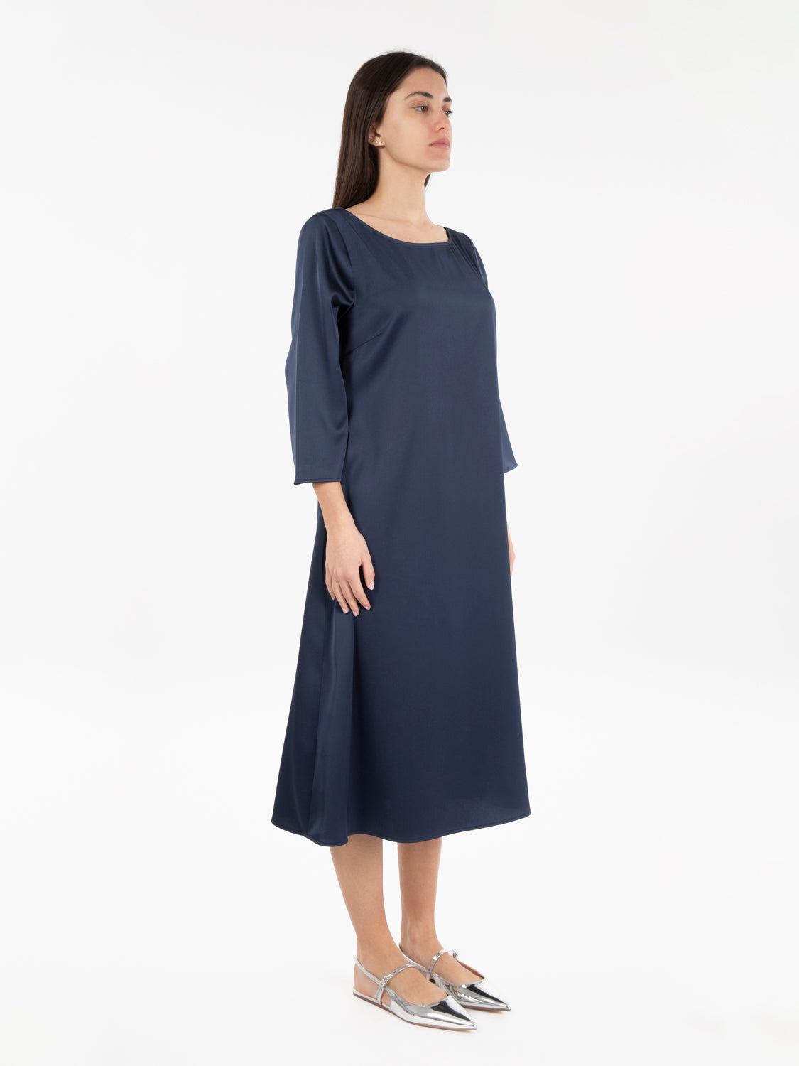 Blue Satin Midi Dress