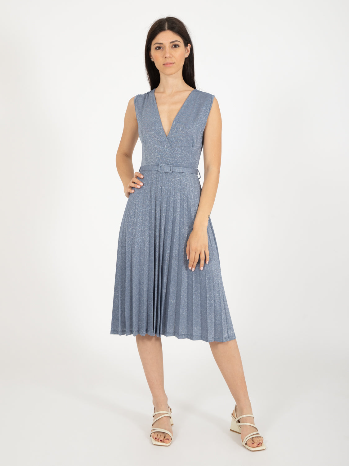 Cobalt/silver lurex midi dress