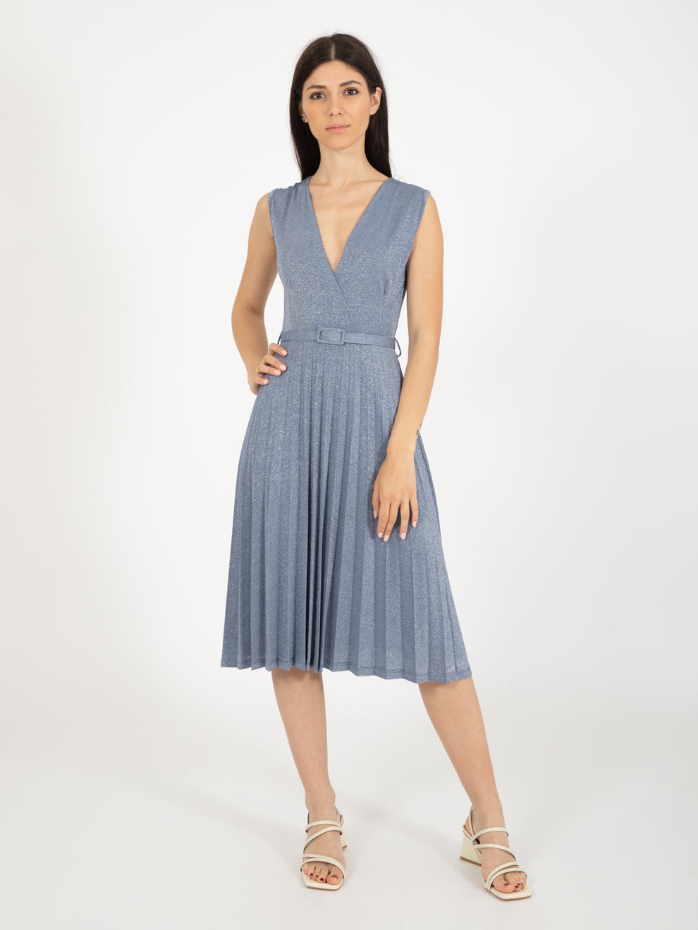 Cobalt/silver lurex midi dress