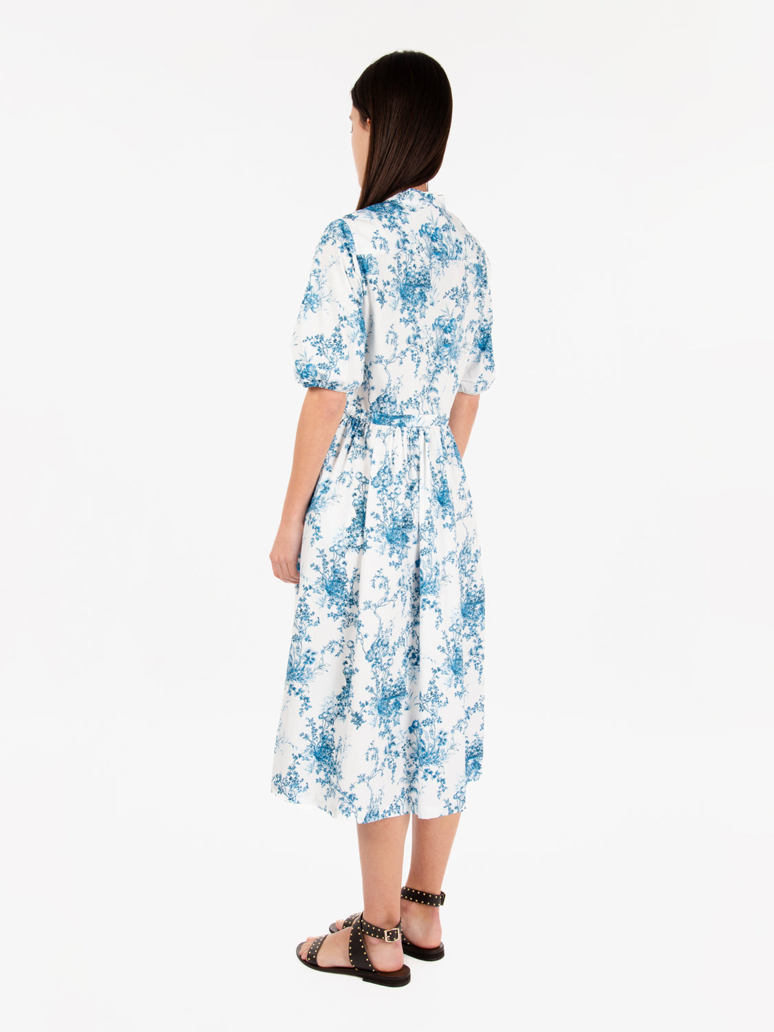 Blue/White Floral Print Midi Dress