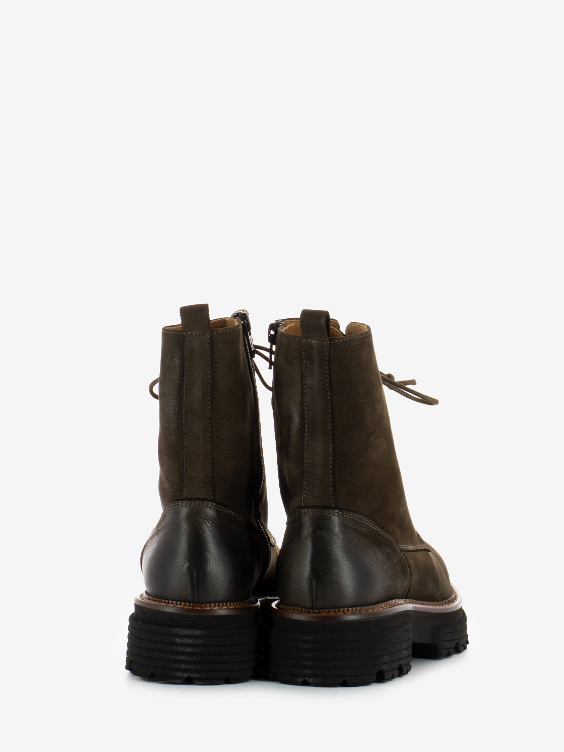 Coffee leather zip-up boots