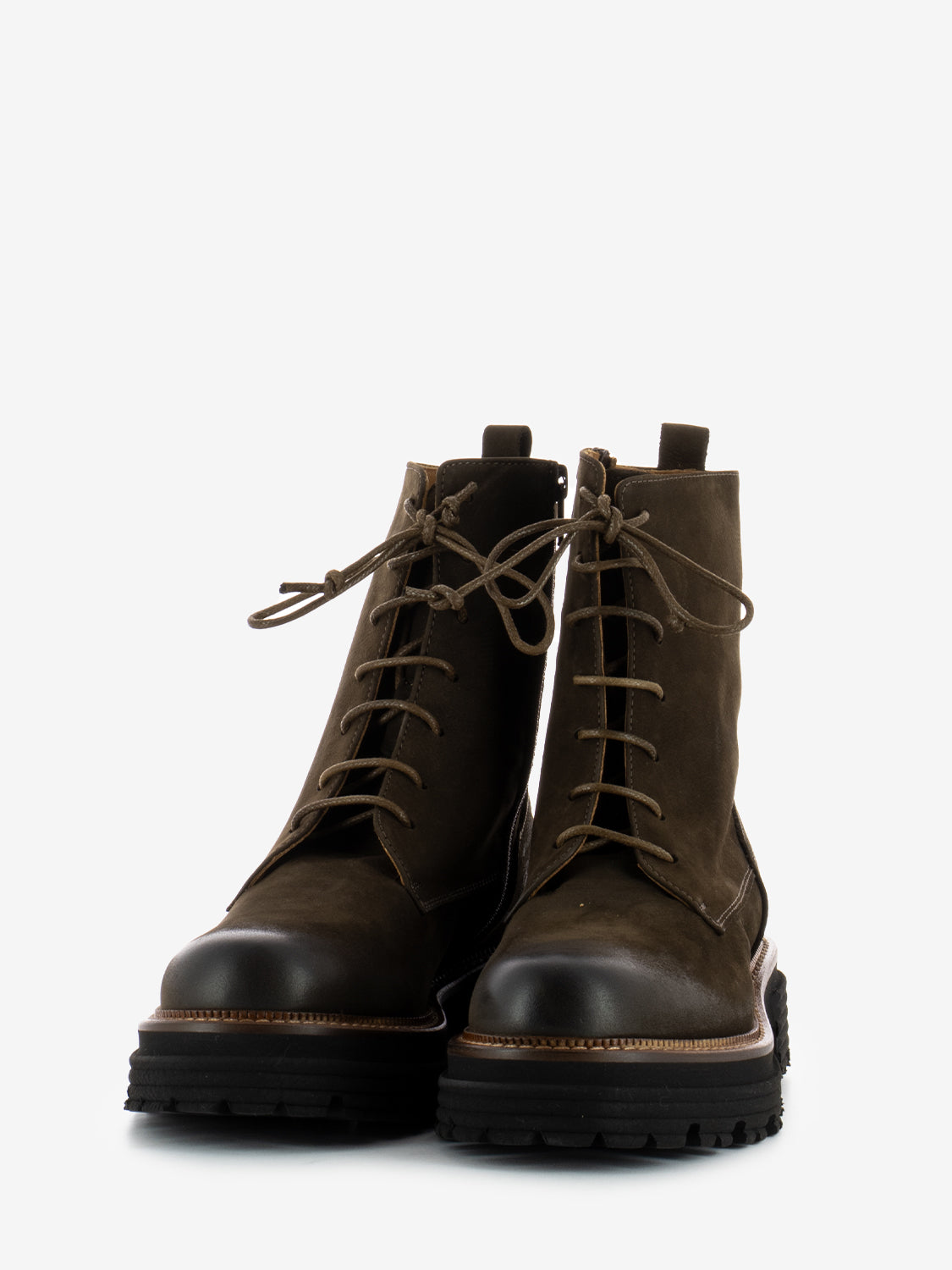 Coffee leather zip-up boots