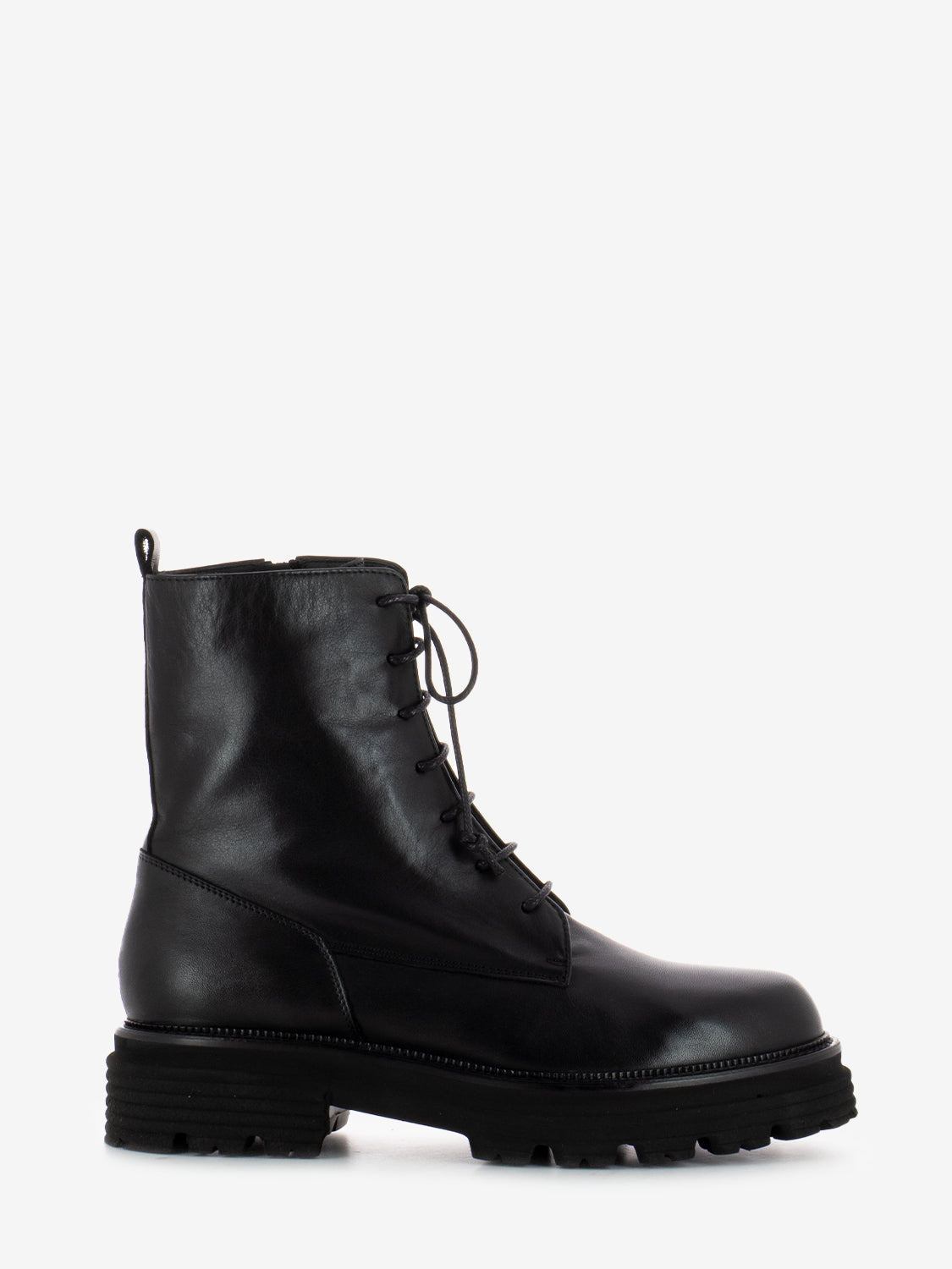 Black leather zip-up boots
