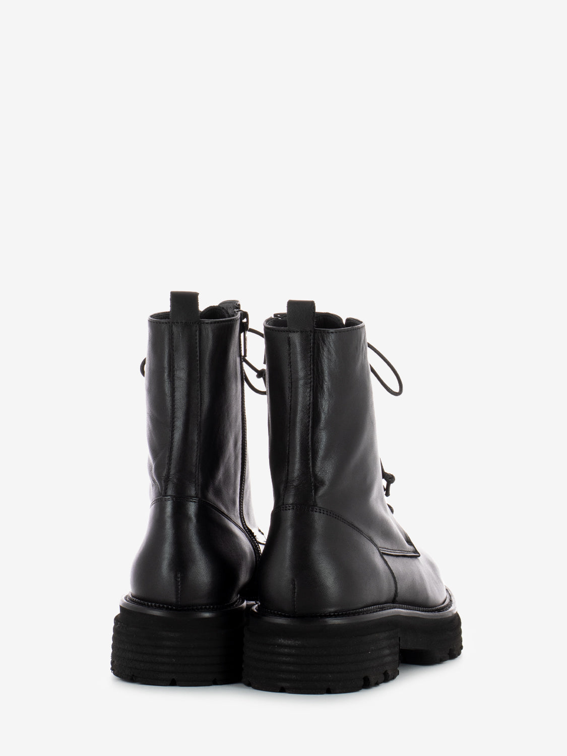 Black leather zip-up boots