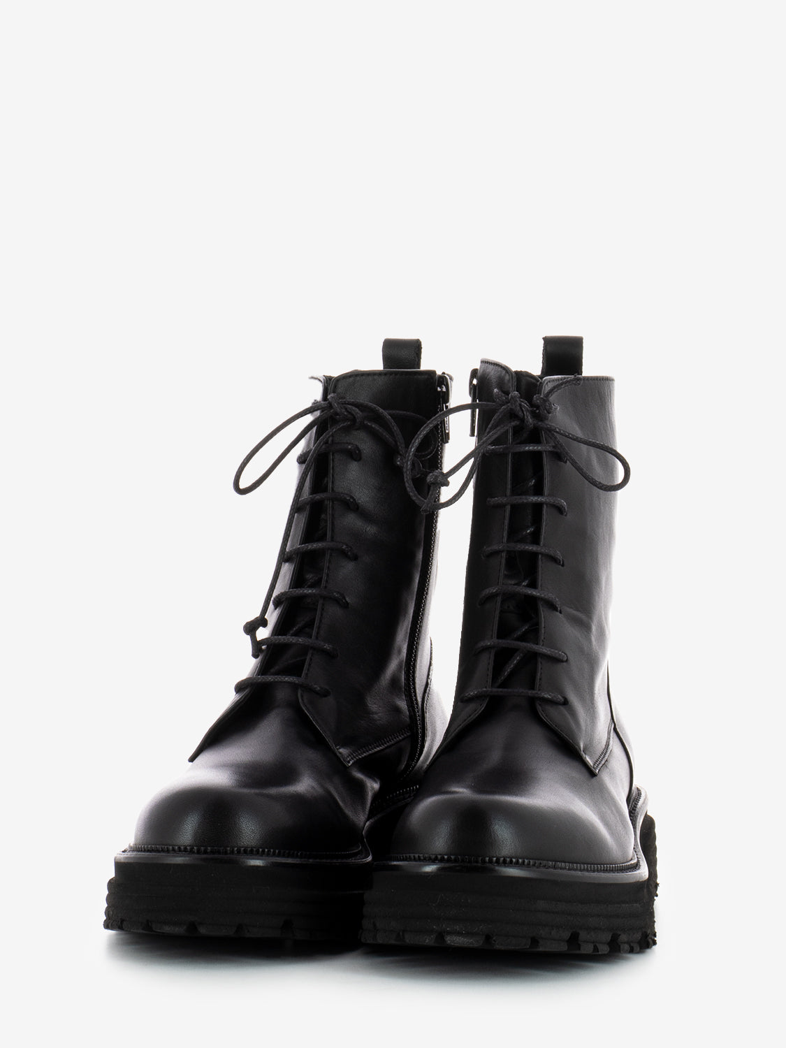 Black leather zip-up boots
