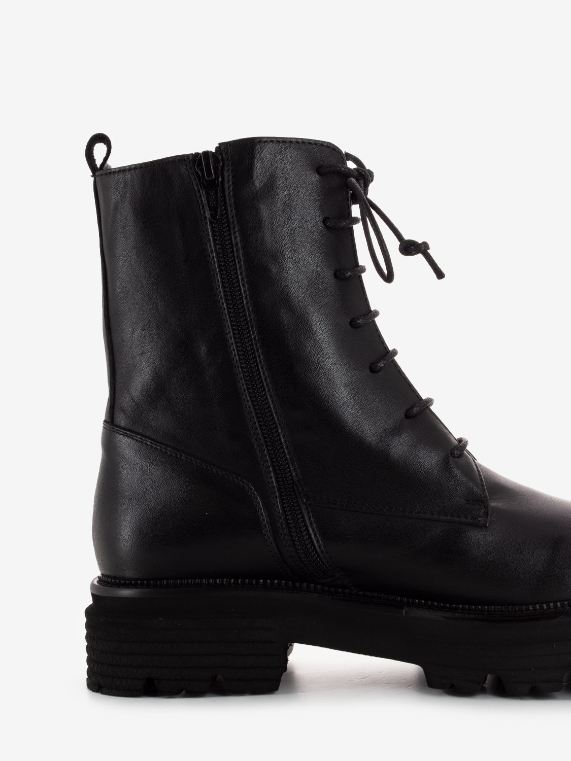 Black leather zip-up boots