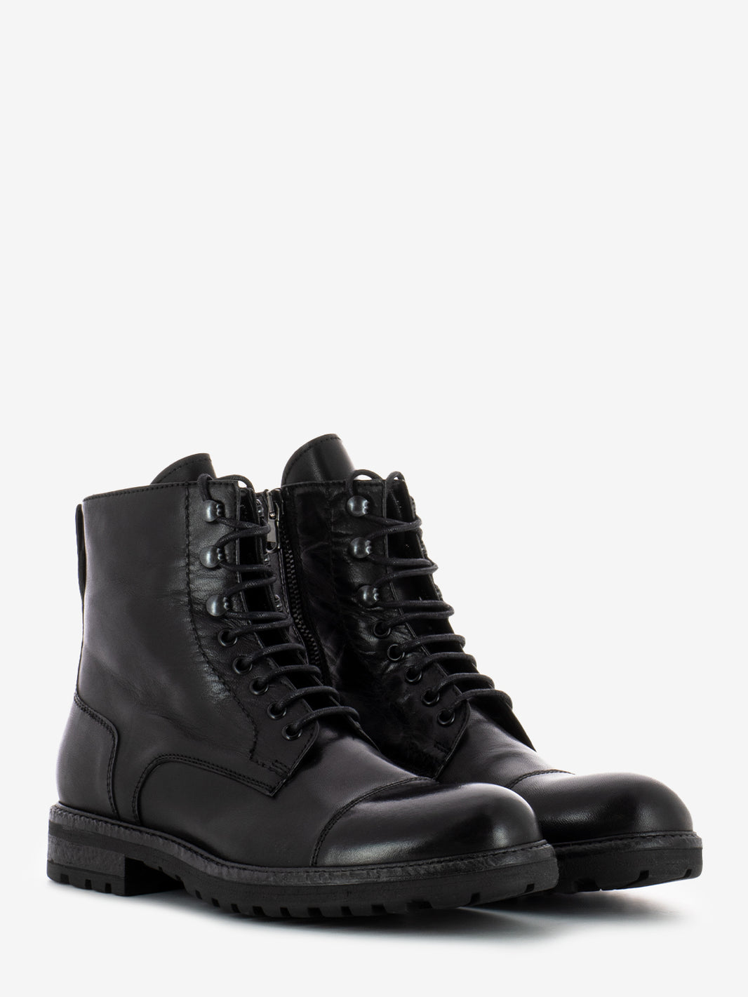 Black leather zip-up boots