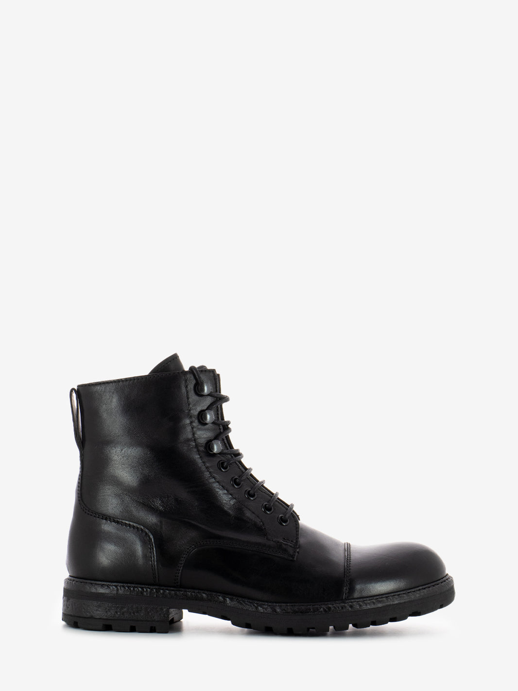 Black leather zip-up boots