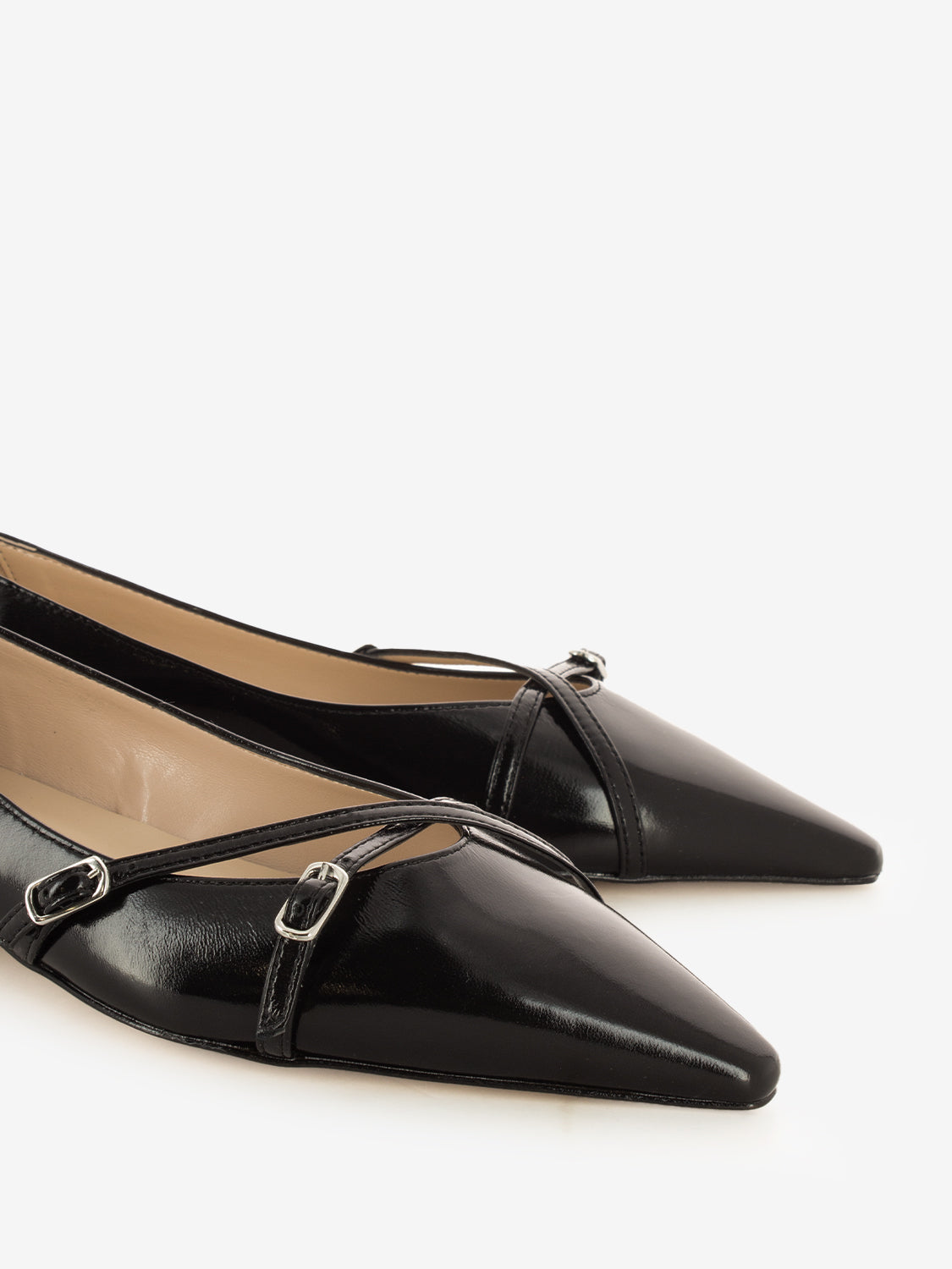 Black woven strap ballerinas