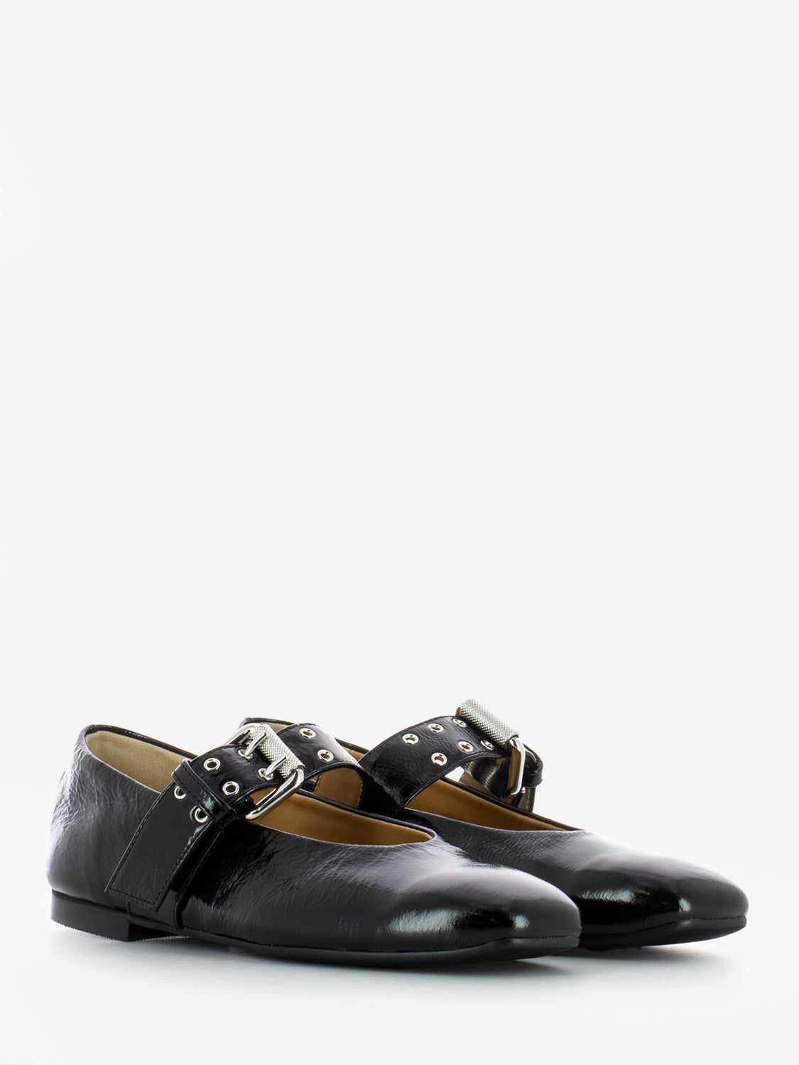 Ballerine con cinturino vernice nero