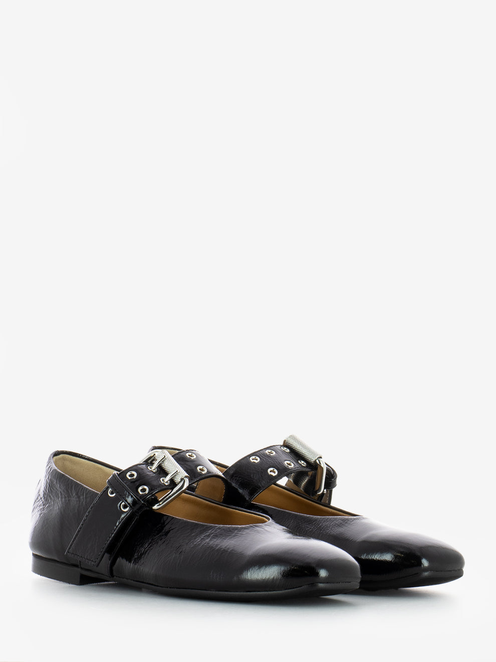 Ballerine con cinturino vernice nero