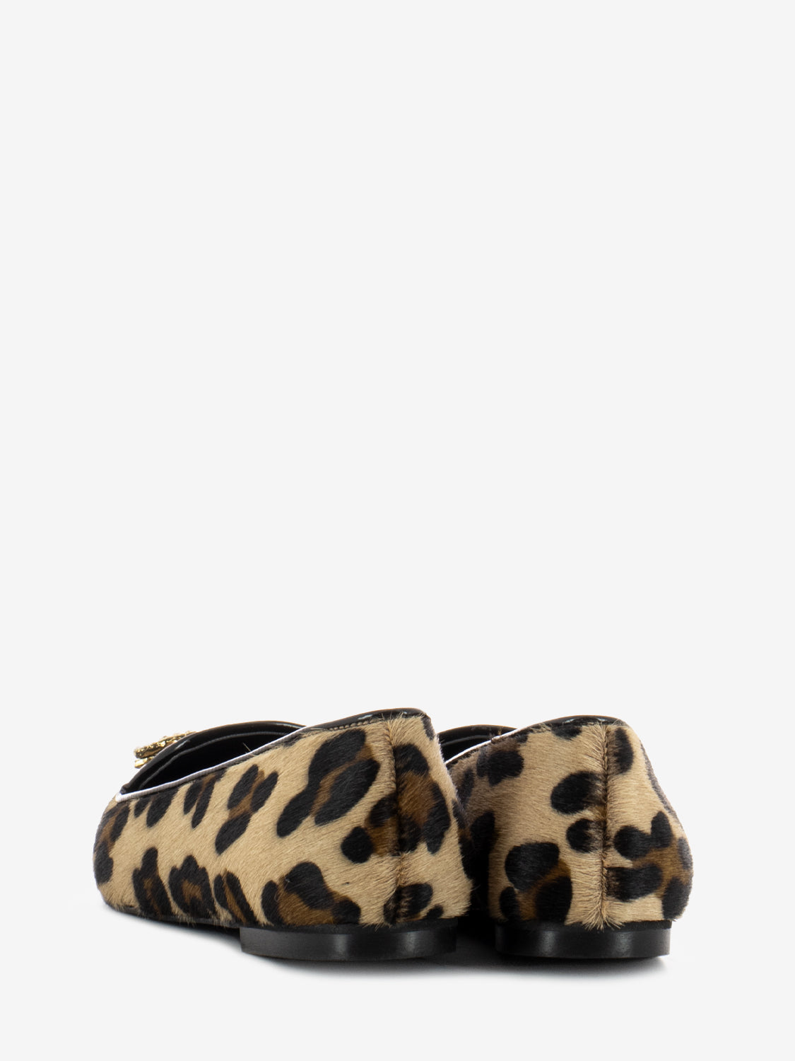 Animal print ponyskin ballerinas with black patent toe