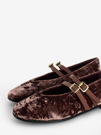 Velvet ballerinas with pink straps