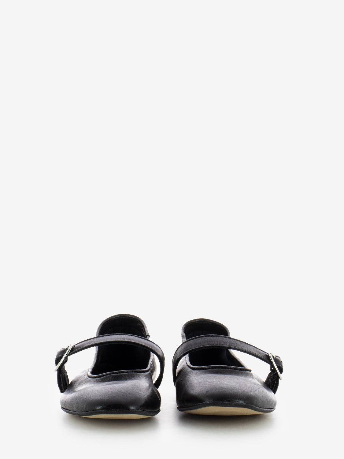 Black leather square toe ballerinas