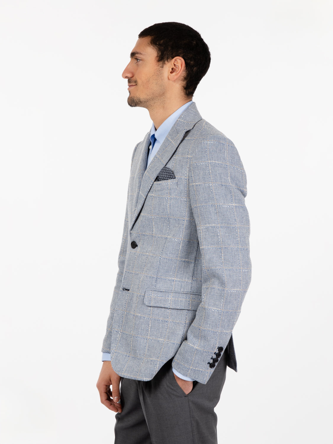 Blazer monopetto a quadri blu