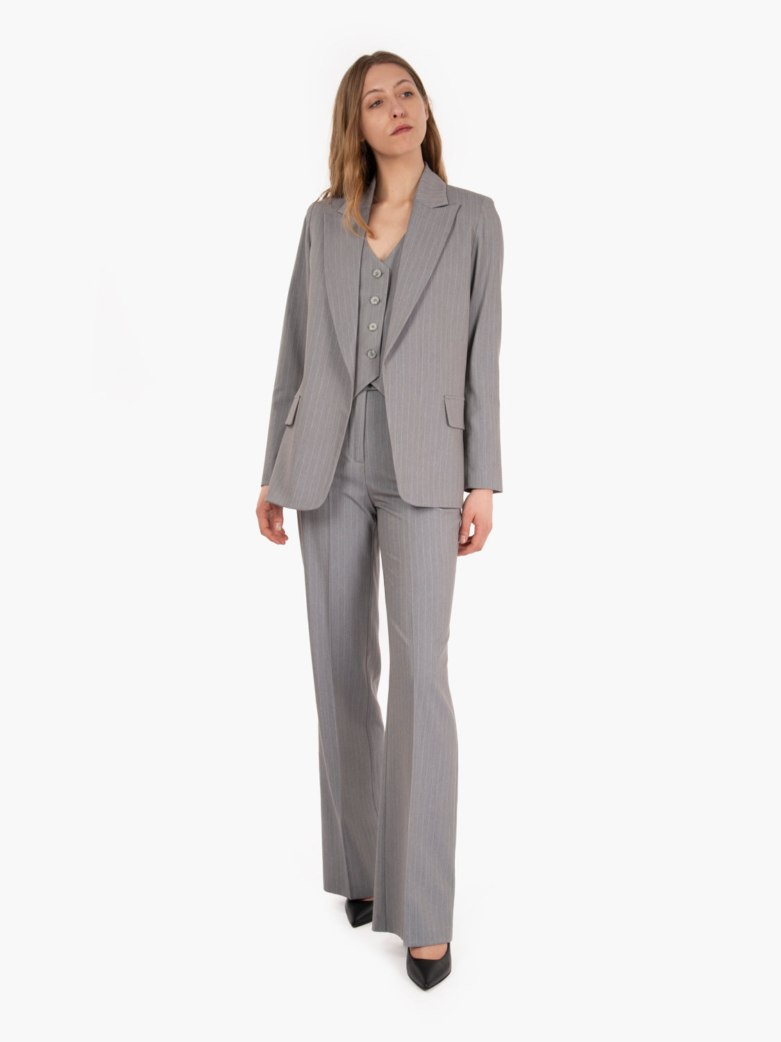 Blazer senza bottoni grigio gessato