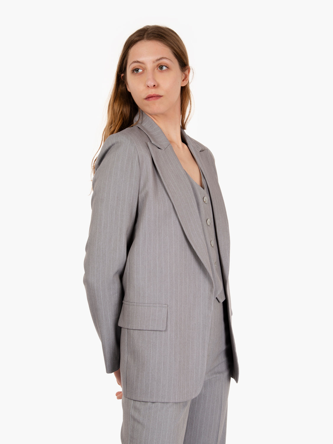 Blazer senza bottoni grigio gessato