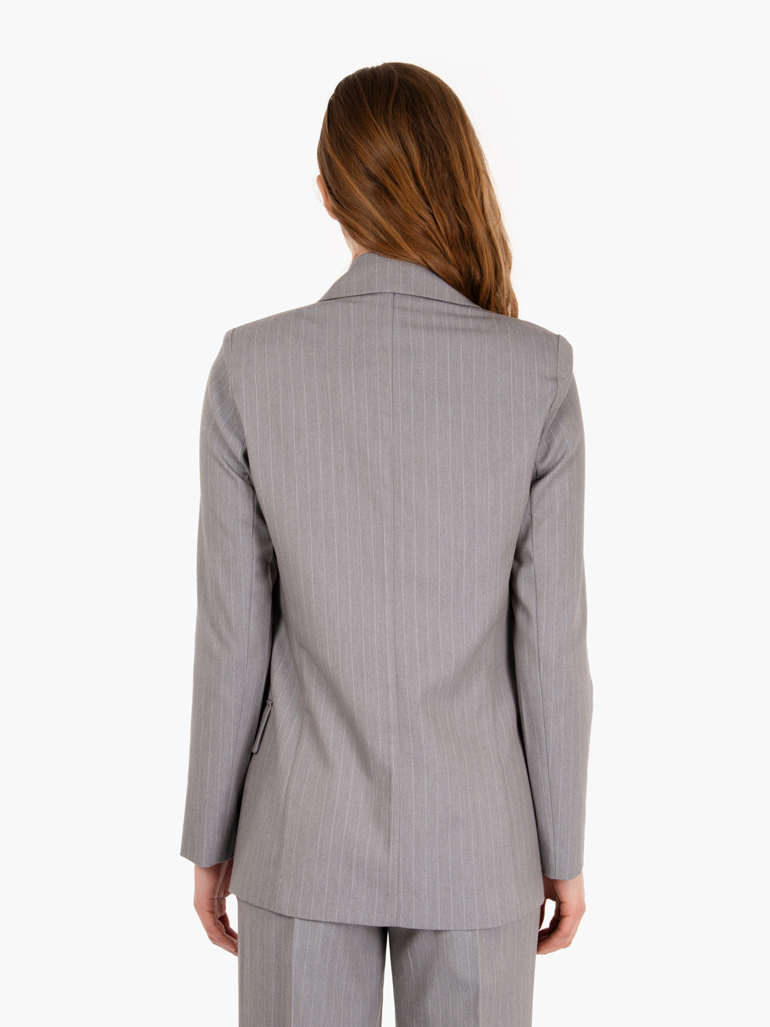 Blazer senza bottoni grigio gessato