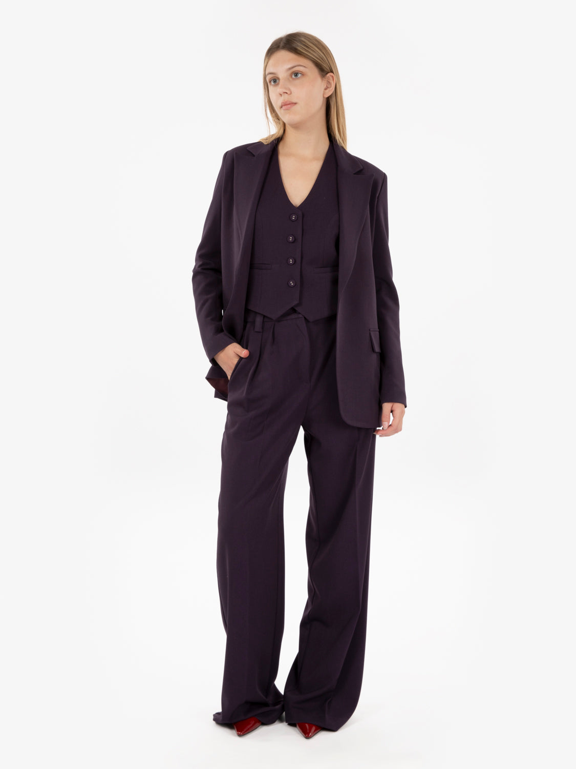 Blazer senza bottoni melanzana