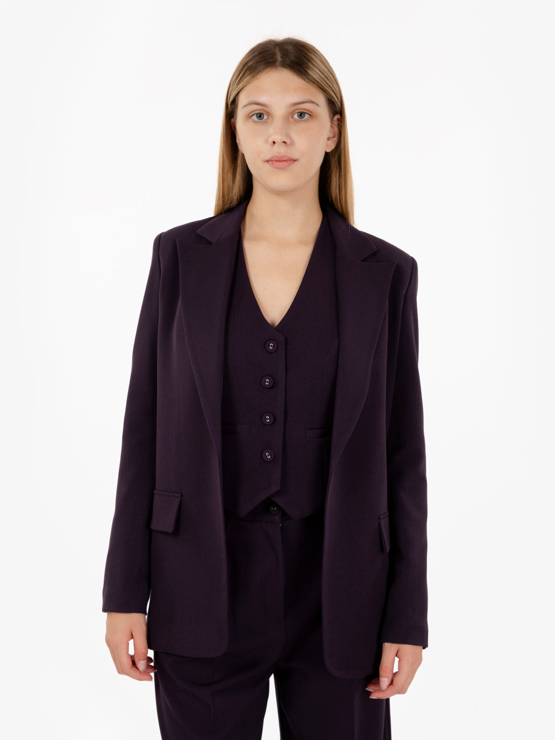 Blazer senza bottoni melanzana