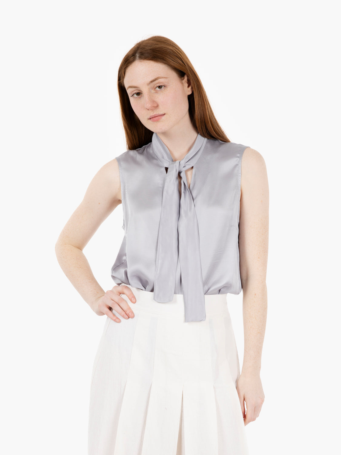 Blouse with pearl bow