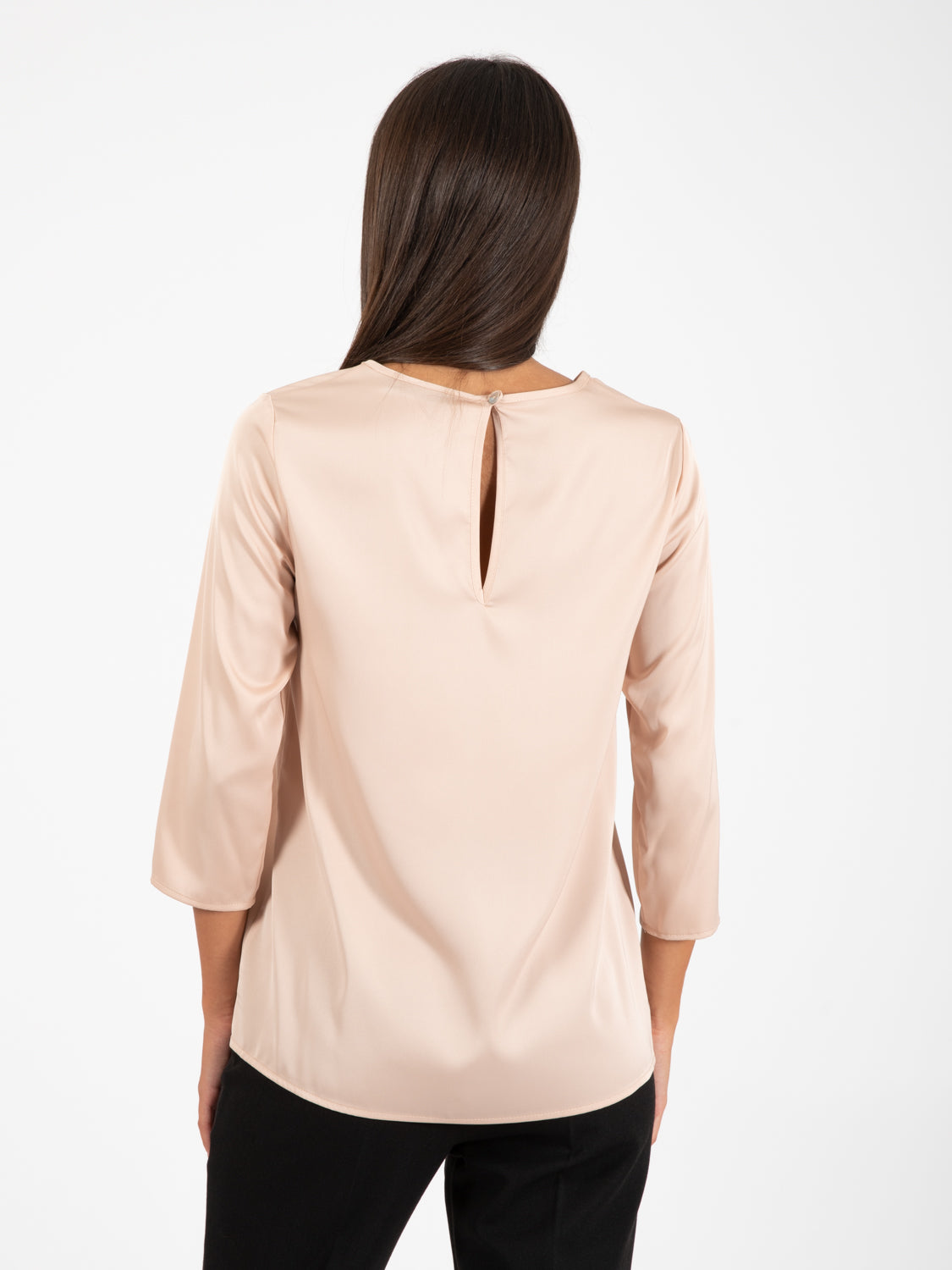 Blusa girocollo raso cipria