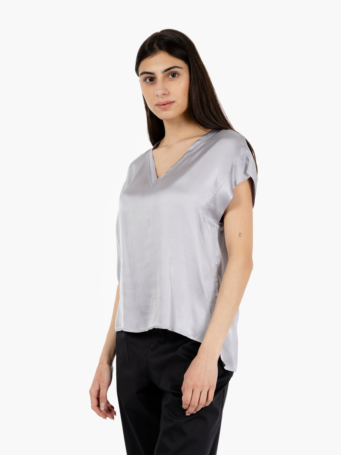Pearl V-Neck Satin Blouse