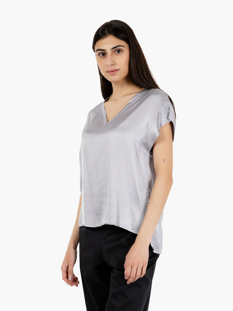 Pearl V-Neck Satin Blouse