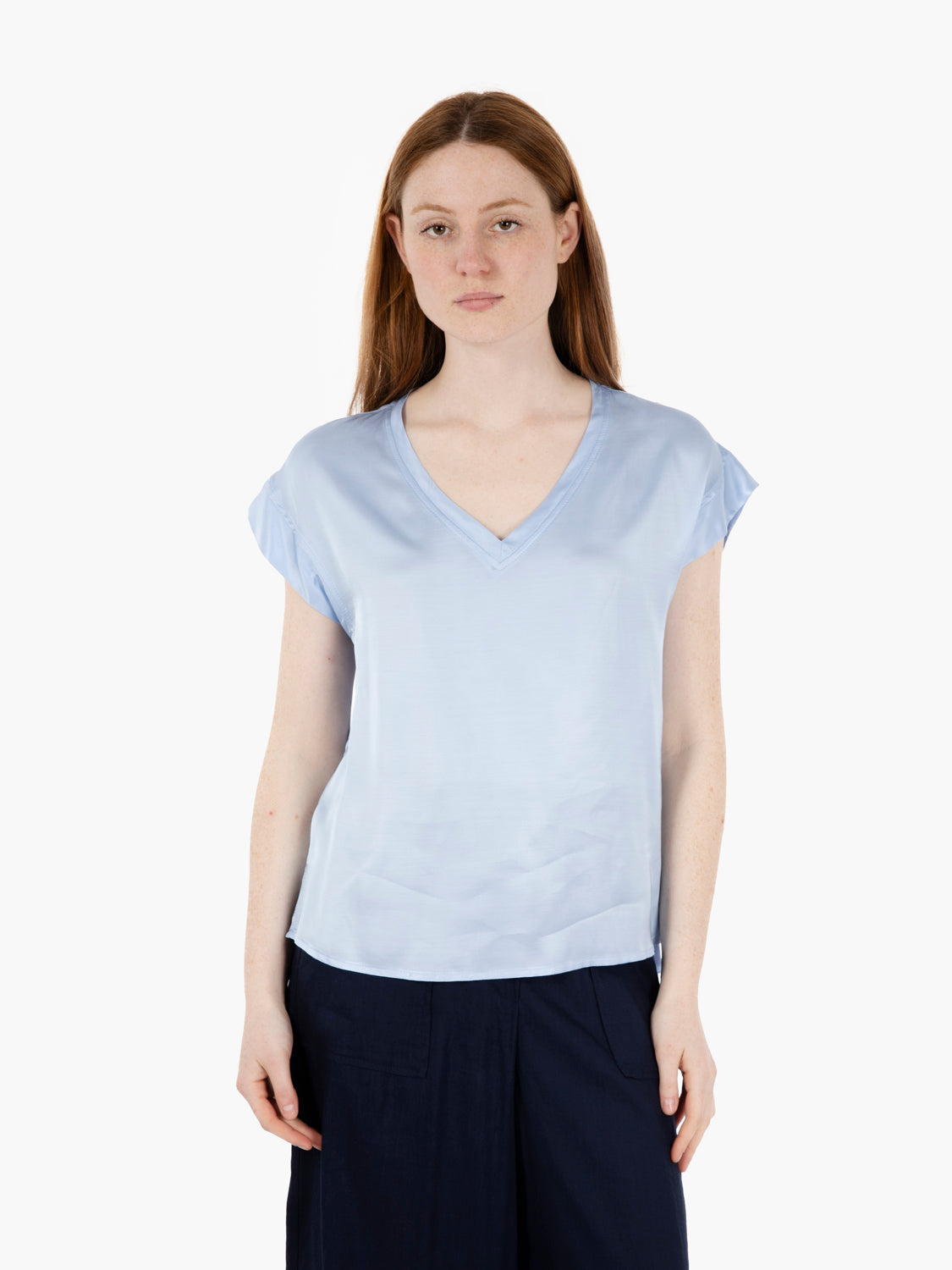 Powder V-neck satin blouse