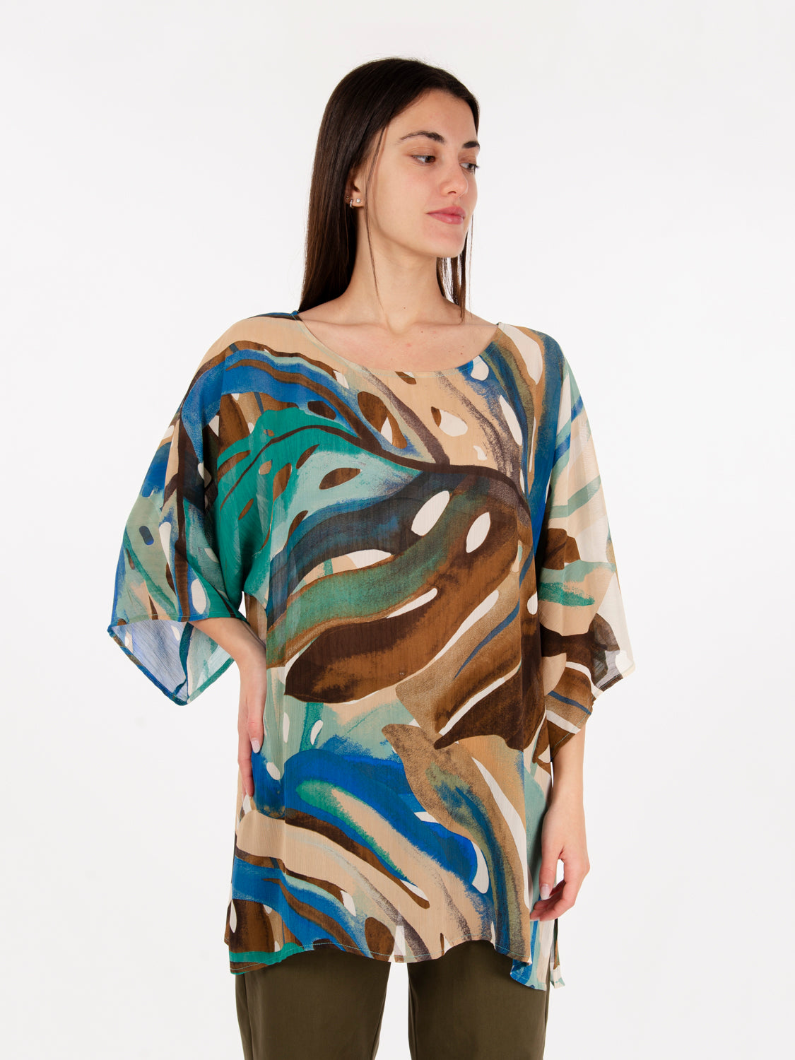 Blusa over in viscosa blu / moro