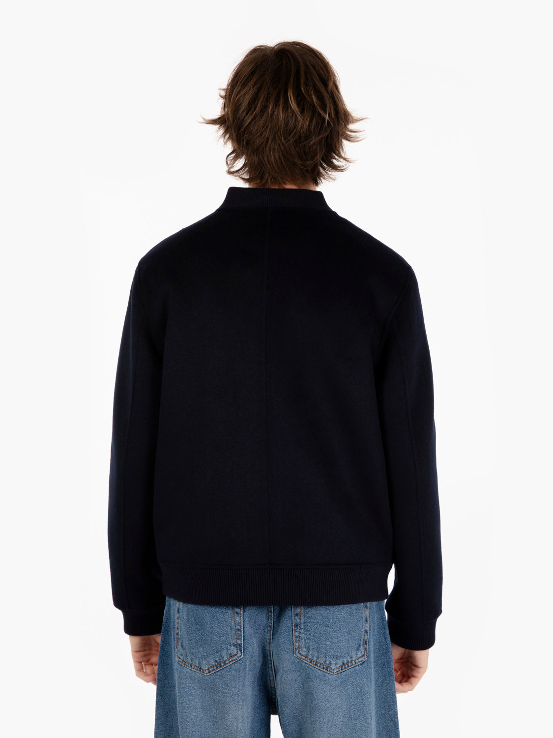 Bomber con zip in lana navy