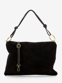 Dark brown suede shoulder bag