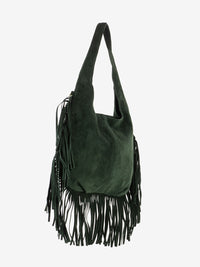 Dark olive suede fringe bag
