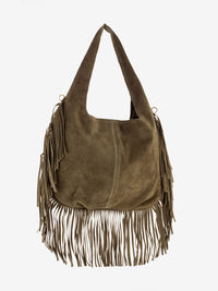 Taupe suede fringe bag