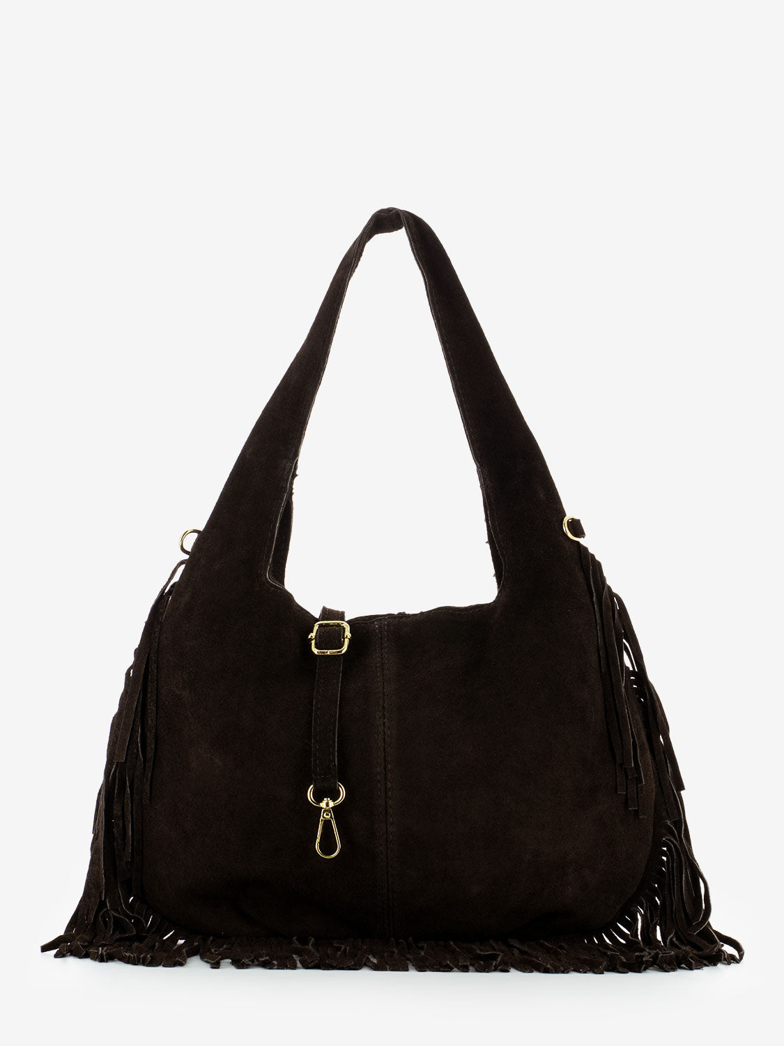 Dark brown suede fringed bag