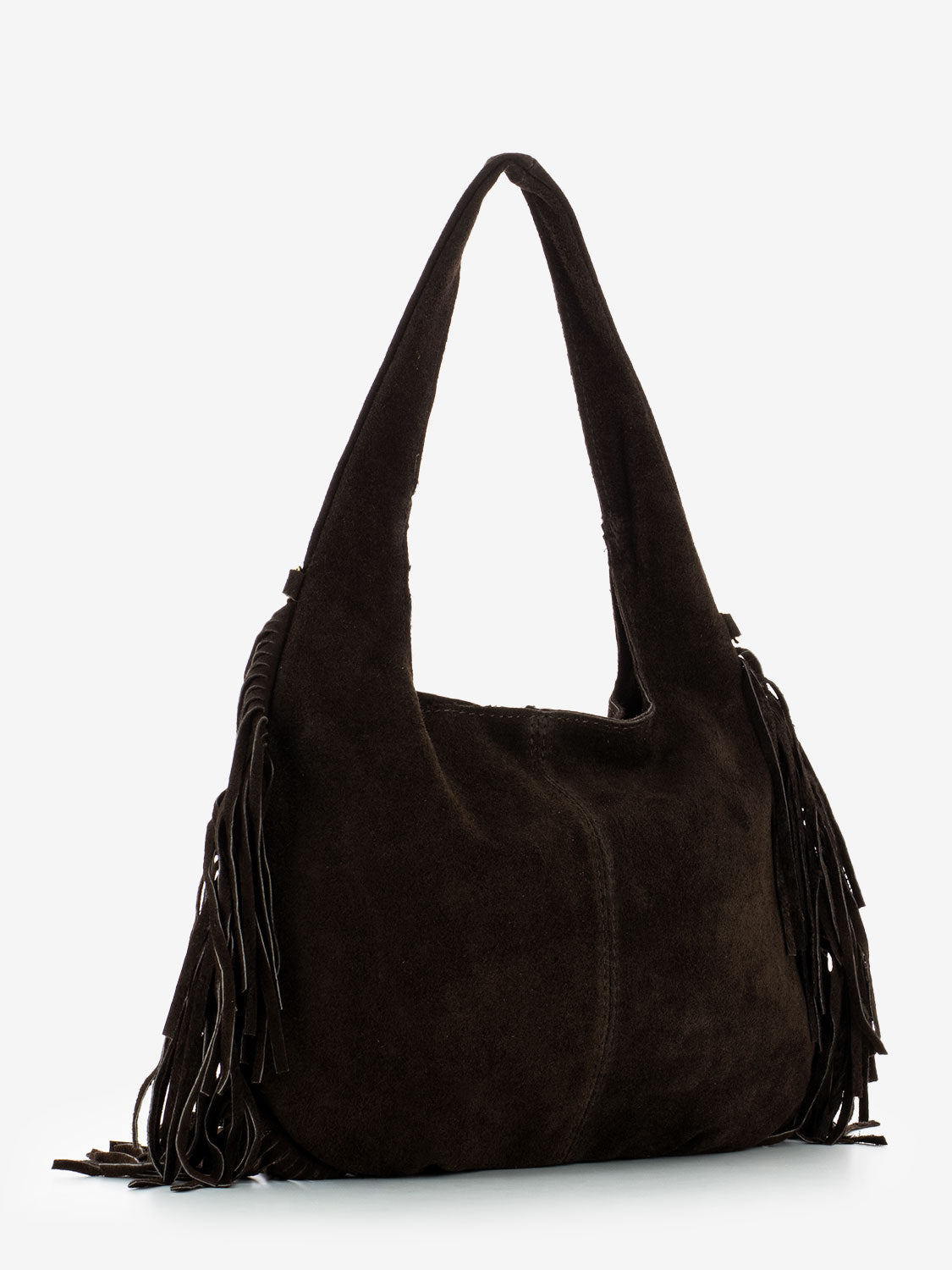 Dark brown suede fringed bag