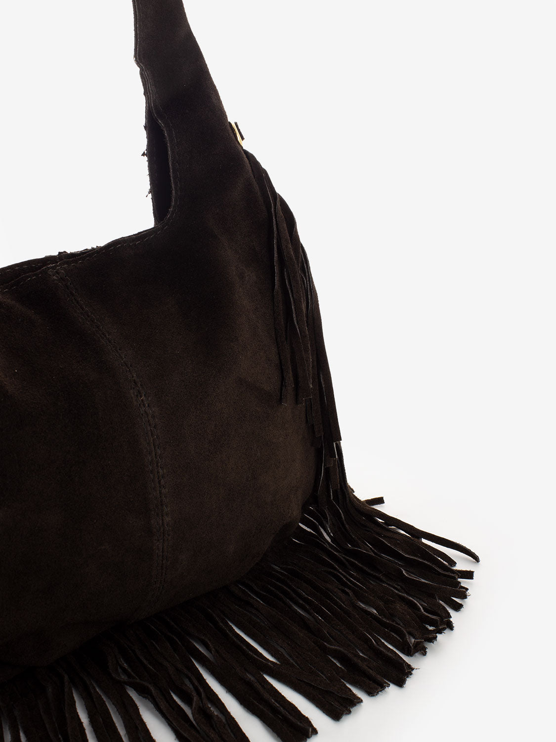 Dark brown suede fringed bag